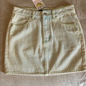 Blue Blush  Denim Mini Skirt with green stitching